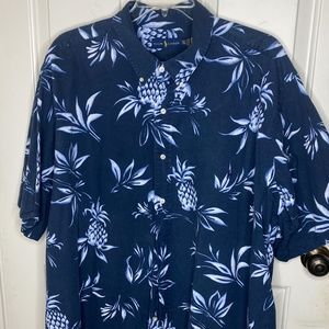 3XL Authentic Polo Hawaiian Button Down Shirt in Navy and White